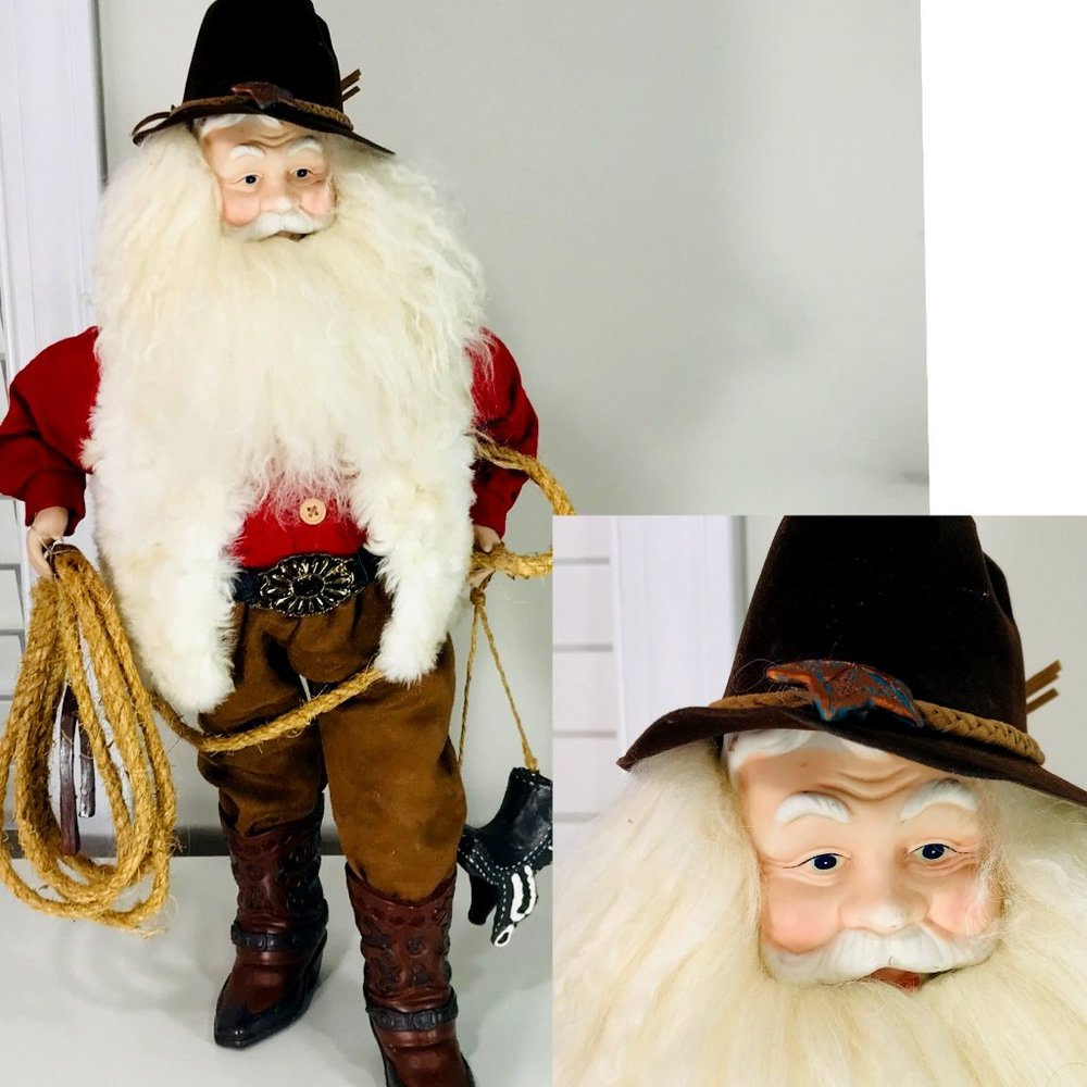 Western Santa Claus Tabletop Figure Saddle Lariat Horseshoe Boots Hat Cowboy